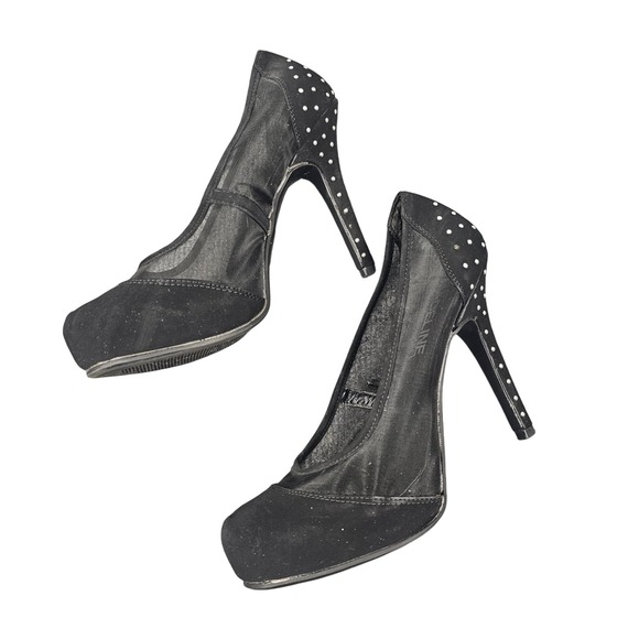 Madeline Girl Black Polka‎ Dot Mesh Stiletto Heels Party Shoes Womens 8M - Picture 5 of 8